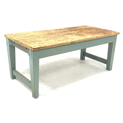 Early 20th century pine table, rustic rectangular top on painted base, 189cm x 89cm, H77cm