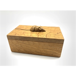 Thompson of Kilburn 'Mouseman' adzed oak rectangular trinket box and cover with carved mouse signature W19cm
