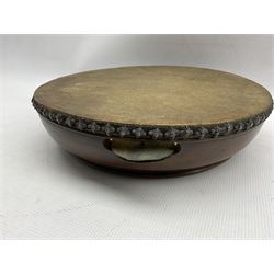 Hardwood tambourine with ray skin panel and an Indian stick with wire wound decoration
