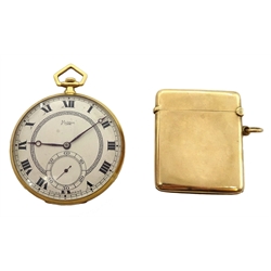  Mappin & Webb 18ct gold pocket watch, top wind, London import marks 1919 and a 9ct gold vesta case by Horton & Allday, Birmingham 1920, retailed by Mappin & Webb Ltd, in fitted velvet lined case  