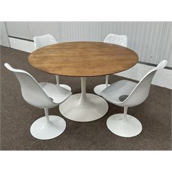 After Eero Saarinen - tulip design table, and set of four dining chairs