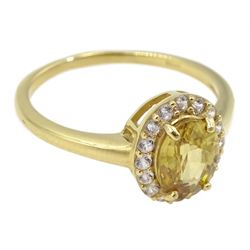 9ct gold oval yellow and white zircon cluster ring, hallmarked 