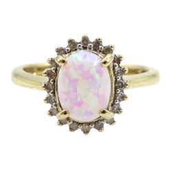 Gold opal and diamond cluster ring, stamped 9ct
