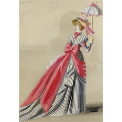 English School (20th century): 'Patty - Act III' - Portrait of a Fashionable Woman, gouache titled 35cm x 24cm