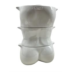 Morris Rushton 'Flesh Pots' 1970s three-piece stacking casseroles set in the form of a nude female torso, H46cm overall