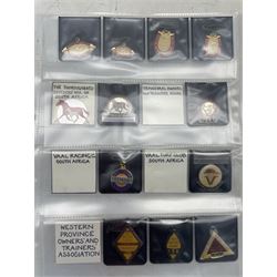 Collection of South African enamel racecourse badges including Transvaal Owners and Trainers Association, South African Turf Club, Durban Turf Club etc (39)