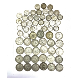 Approximately 570 grams of pre 1947 Great British silver half crowns, one dated 1930 and various one shilling coins