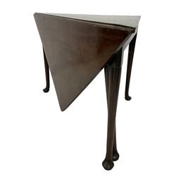 19th century mahogany corner drop leaf table, raised on turned supports