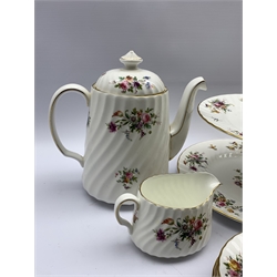 Minton 'Marlow' pattern table service comprising six dinner plates, six dessert bowls, six tea cups and saucers, six tea plates, coffee pot, milk jug, sugar bowl, bread and butter plate and a two tier cake stand (35)