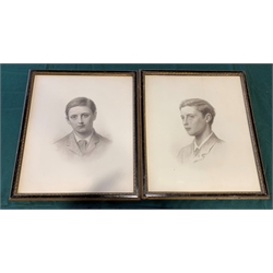 C.T. - A near pair of head and shoulders portraits of Charles Reginald and Francis Hugo, sons of the 2nd Viscount Halifax, grey wash titled on the reverse, 38cm x 32cm 