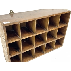 Early 20th century Post office type pigeon hole cabinet, W67cm, H45cm, D18cm