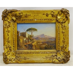 Italian School (19th/20th century): Figure on a Donkey Leading up to a Rural House, oil on board unsigned 11.5cm x 17cm
