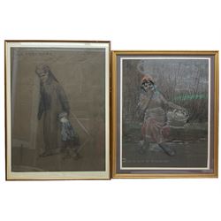 English School (Early 20th century): 'Her Treasure' and 'Meditation', two charcoal and chalk sketches titled the latter signed FAR and dated 1935 max 70cm x 54cm (2)