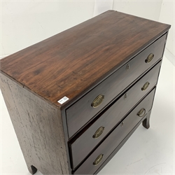 Regency mahogany chest fitted with three long graduated drawers, raised on splayed bracket supports, W91cm, H90cm, D45cm