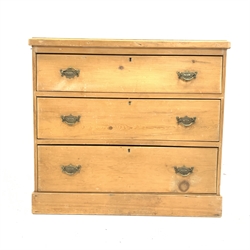  Late 19th century pine chest fitted with three drawers, skirted base, W89cm, H80cm, D44cm  