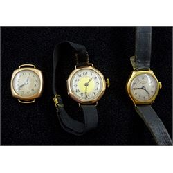 J W Benson early 20th century 18ct gold ladies manual wind wristwatch, Birmingham 1935 and two 9ct gold manual wind wristwatches, hallmarked
