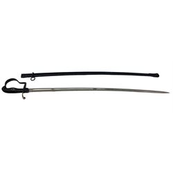 German sword with single edge blade inscribed Carl Eickhorn, Solingen, knucklebow hilt and wire wound celluloid grip in scabbard, blade length 85cm