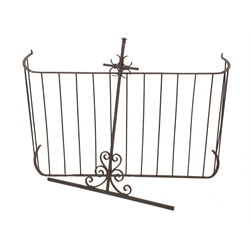 Wrought iron fire fence (W137cm, H73cm, D46cm), and a wrought iron upright with scrolls 