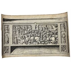 John Ogilby (British 1600-1676): 'The Road from London to Barwick beginning at York', 17th century engraved strip map with hand colouring 32cm x 45cm; English School (Late 18th century): 'An Oak Chest in the Treasury of York Cathedral', engraving pub 1792, 25cm x 44cm (2) (unframed)