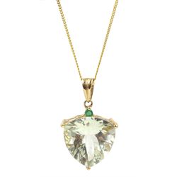 9ct gold trillion cut green amethyst and emerald pendant, hallmarked, on silver-gilt chain 