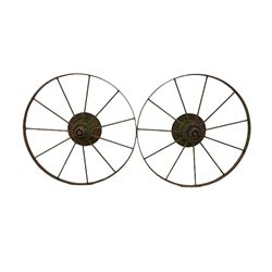 Pair of iron wheels by Blackstone & Co, Stamford, Lincolnshire H125cm 