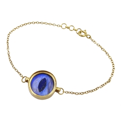  18ct gold snake eye bracelet, inlayed rainbow moonstone with lapis lazuli, hallmarked  