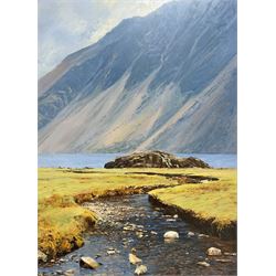 Arthur T Blamires (British 1930): 'The Waastwater Screes', oil on board signed, titled on label verso dated 1985, 60cm x 44cm