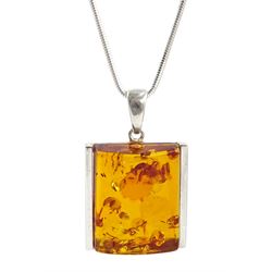Silver rectangular Baltic amber pendant necklace, stamped 925 