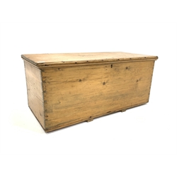 Late Victorian stripped pine blanket box, interior fitted with candle box, W97cm