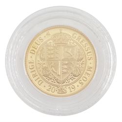 Queen Elizabeth II St Helena 2019 gold proof full sovereign coin, cased with certificate