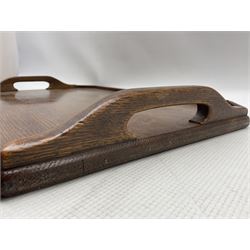 Acornman - oak twin handled tea tray of rectangular canter form, by Alan Grainger of Brandsby, York, 51cm x 36cm