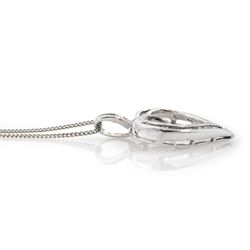 10ct white gold tapered baguette cut diamond heart shaped pendant, stamped, on silver chain necklace