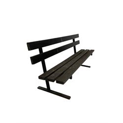 Hardwood garden bench, the slat back and seat supported by steel frame 