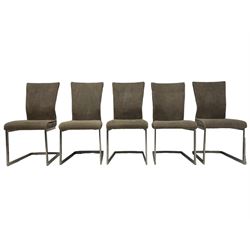 Barker and Stonehouse - set of five contemporary dining chairs, back and seat upholstered in grey suede fabric, raised on chrome supports
