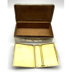 Silver rectangular cigarette box with engine turned cover engraved with initials L16.5cm Birmingham 1930/31 Maker Northern Goldsmiths and an engine turned silver cigarette case with gilded interiorf Birmingham 1946