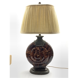  Large contemporary Ammonite form table lamp, inlaid shell work style finish with pleated shade, H84cm  