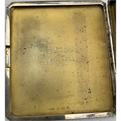 Engine turned silver cigarette case with inscription Birmingham 1940 Maker Henry Clifford Davis and another Birmingham 1932 8.5oz
