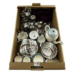 Gray's Pottery coffee set, silver-plated cutlery, silver handled knives, silver salt spoon, Crown Staffordshire tea set etc 