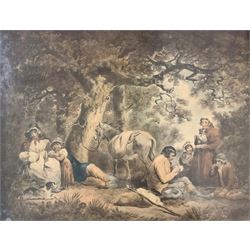 After George Morland (British 1763-1804): 'The Travellers' and Farming Family, two 19th century mezzotints max 40cm x 52cm