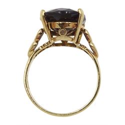 9ct gold single stone oval smoky quartz ring, hallmarked