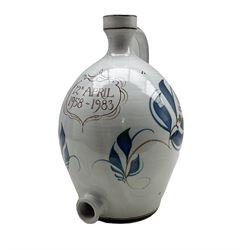 Edgar Campden for Aldermaston Pottery, a pottery cider flagon dated 12th April 1958-1983, with stylized floral decoration H37.5cm 