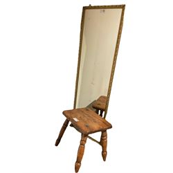 Victorian oak four legged stool; Gilt framed robing mirror