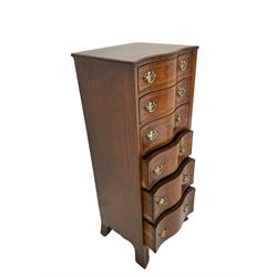 20th century walnut serpentine chest of drawers, fitted with six graduated cock-beaded drawers over shaped apron, raised on bracket supports W47cm, H120cm, D40cm 