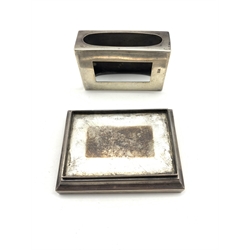 Early 20th century Japanese silver match box sleeve and stand, the top engraved with Iris flowers, L7cm