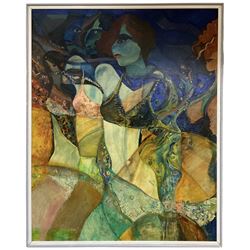 Expressionist School (mid-20th century): Exotic Dancers in Colourful Shawls, oil on board unsigned 150cm x 120cm