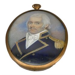 19th century oval portrait miniature, watercolour on ivory of a Naval officer 7cm x 5.5cm. This item has been registered for sale under Section 10 of the APHA Ivory Act