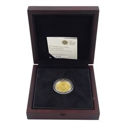 Queen Elizabeth II 2016 'Shakespeare' gold proof quarter ounce twenty five pounds coin, cased with certificate