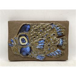 Nils Thorsson for Royal Copenhagen Aluminia, Faience rectangular tray decorated with fish, numbered 807/3445, 31cm x 23.5cm 