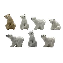 Group of seven Lladro Polar Bears, in various poses (7)