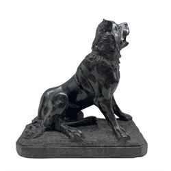 Italian Grand Tour carved green serpentine model of the 'Dog of Alciabades' or 'Jennings Dog', after the antique, seated on a moulded plinth H16cm 